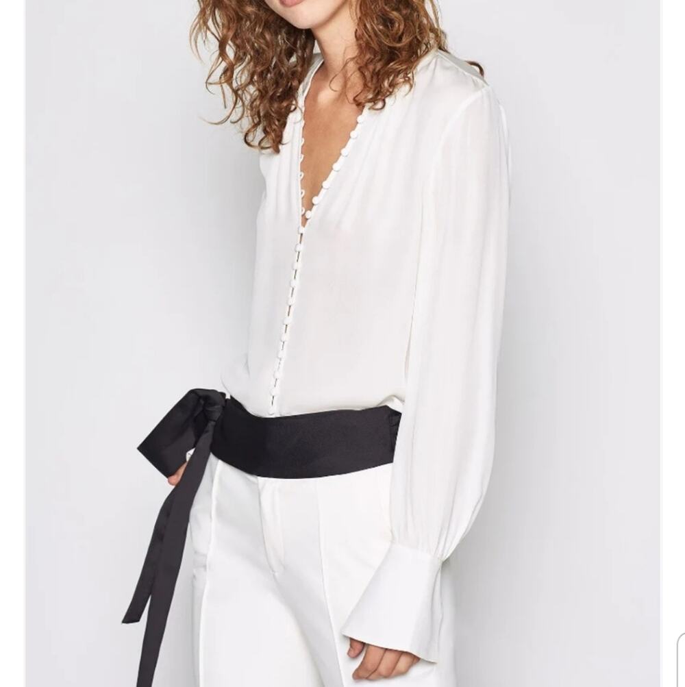 Joie Tariana Silk Top Porcelain White Bell Sleeve Boho Luxury NWT Size XS $278